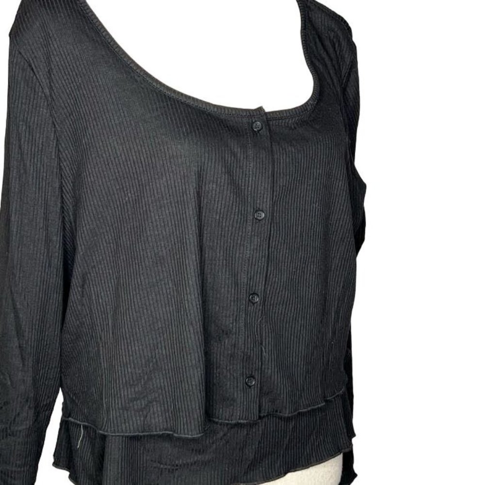 BP Black Scoop Neck Button Front Long Sleeve Sweater Women's Plus Size 3X - Picture 2 of 8